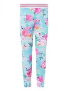 Monsoon Girls Floral Print Leggings - Turquoise