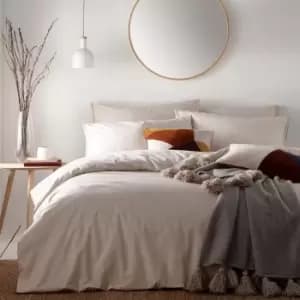 The Linen Yard Claybourne Natural 100% Cotton Duvet Cover and Pillowcase Set Cream