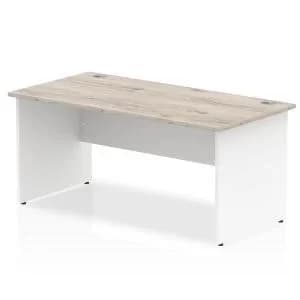 Impulse Panel End 1600 Rectangle Desk Grey Oak Top White Panels