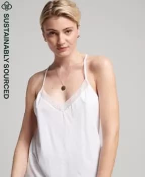 Superdry Womens Organic Cotton Lace Mix Cami Top White / Optic - Size: 10