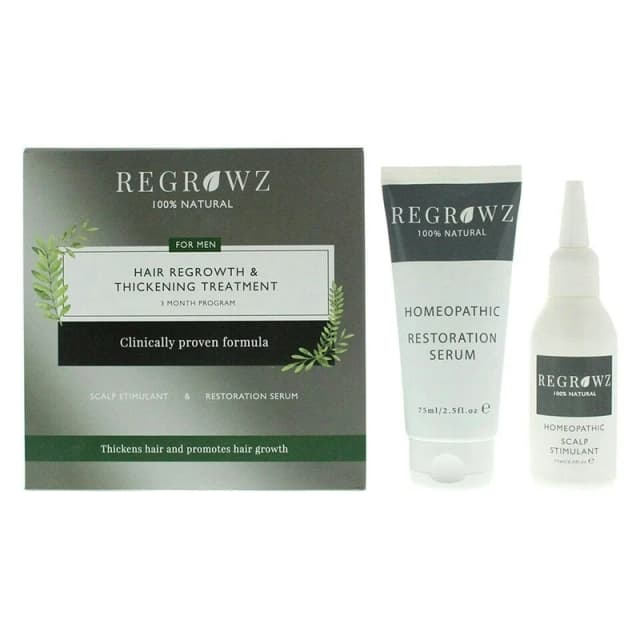 Regrowz Hair Regrowth & Thickening 3 Month Treatment Program For Men 75ml Scalp Stimulant + 75ml Restoration Serum