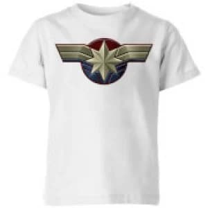Captain Marvel Chest Emblem Kids T-Shirt - White - 11-12 Years