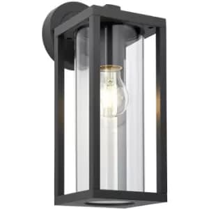 Endon Hamden Modern Exterior Wall Light, Textured Black, Clear Glass Diffuser, IP44