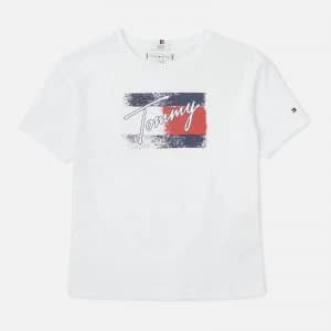Tommy Hilfiger Girls Flag Print Short Sleeve T-Shirt - White - 10 Years