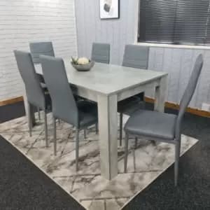 Grey Dining Table and 6 chairs wood stone grey effect kitchen dining set for 6