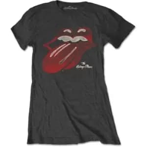 The Rolling Stones - Vintage Tongue Logo Ladies Small T-Shirt - Grey