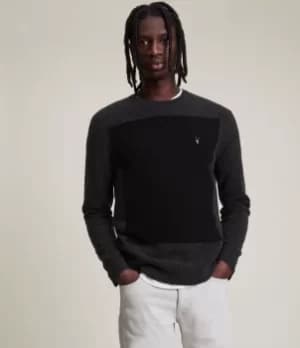 AllSaints Mens Lobke Knit Crew Jumper, Cinder Black Marl, Size: XL