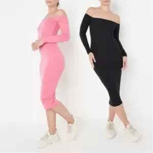 Missguided 2 Pack Basic Ls Bardot Midi Dress - Multi