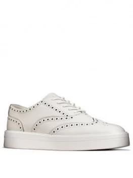 Clarks Hero Brogue Leather Trainers - White Leather