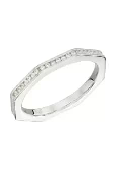 Womens Sterling Silver & CZ Octagon Shaped Band Ring