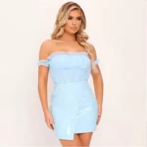 I Saw It First Faux Leather Asymmetric Hem Mini Skirt - Blue