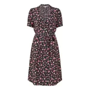 Yumi Black Floral Retro Shirtdress - Black