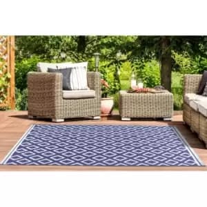 Terrace Diamond Modern Geometric Flatweave Outdoor Rug in Navy 80 x 150cm (2'6'x5'0')