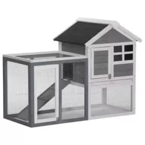 Pawhut 122cm Wooden Rabbit Hutch w/ Tray Ladder Run - Grey
