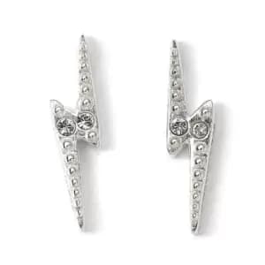 Sterling Silver Lightning Bolt Stud Earrings with Crystal Elements