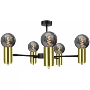 Keter Arde Multi Arm Semi Flush Ceiling Light Black, Gold, 60cm, 5x E27