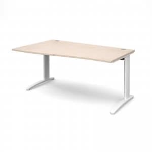 TR10 Left Hand Wave Desk 1600mm - White Frame maple Top