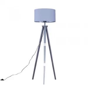 Willow Grey Tripod Floor Lamp with XL Grey and Chrome Reni Shade