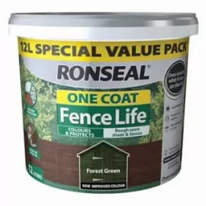 Ronseal One Coat Fence Life Forest Green Matt Fence & Shed Treatment, 12L