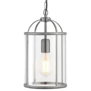 Hanging Ceiling Pendant Light Nickel & Glass Lantern Box Shade Lamp Bulb Holder