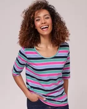 Cotton Traders Womens ½ Sleeve Print Jersey Top in Blue