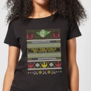 Star Wars May The force Be with You Pattern Womens Christmas T-Shirt - Black
