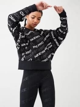 Nike Training Pro Printed Sweat Top - Black Size M Women