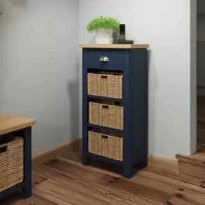 Rye Two Tone Oak & Blue 4 Drawer Hallway/Bathroom Storage Unit With Wicker Baskets