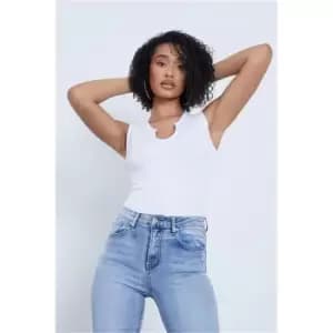 I Saw It First White Rib Notch Front Sleeveless Bodysuit - White