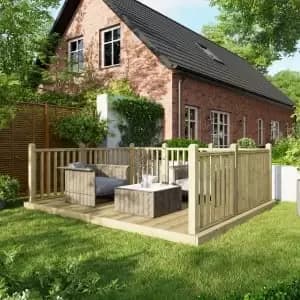 Power 10 x 12ft Timber Decking Kit With Handrails On 3 Sides - Garden & Outdoor