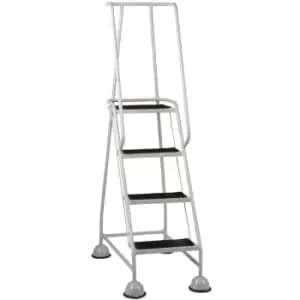 4 Tread Mobile Warehouse Steps GREY 1.68m Portable Safety Ladder & Wheels
