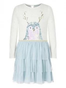 Monsoon Girls Christmas Disco Penguin Dress - Blue