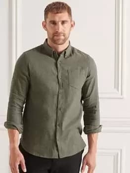 Superdry Studios Brushed Flannel Shirt, Green Marl Size M Men