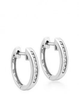 Love DIAMOND 9ct White Gold Diamond Set Hoop Earrings, One Colour, Women