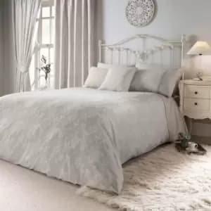 Dreams & Drapes Jasmine Floral Woven Jacquard Easy Care Duvet Cover Set, Silver, Double