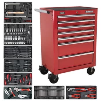 Rollcab 7 Drawer - Ball Bearing Slides - Red with 156pc Tool Kit