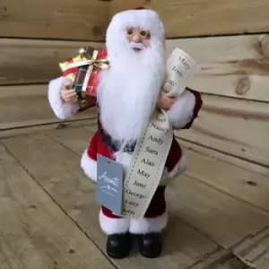 30cm Standing Christmas Santa With Glasses Holding List And Parcels In Red