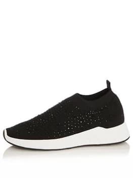 Quiz Black Diamante Knit Trainers - 3