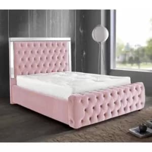 Elegance Mirrored Upholstered Beds - Plush Velvet, Double Size Frame, Pink - Pink