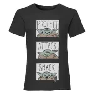 Star Wars: The Mandalorian Girls Protect Attack Snack The Child T-Shirt (7-8 Years) (Black)