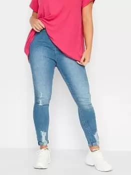 Yours Grace Turn Up Ripped Jegging Light Blue Size 28, Women