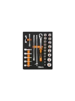 Beta Tools M82 29pc 1/2" D Socket & Accessory Set in Soft Tray for Roller Cabs