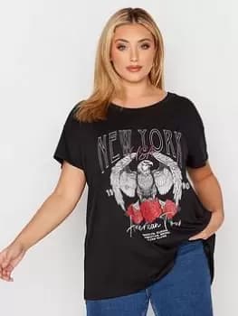 Yours Placement Print T-Shirt NY - , Black, Size 18, Women