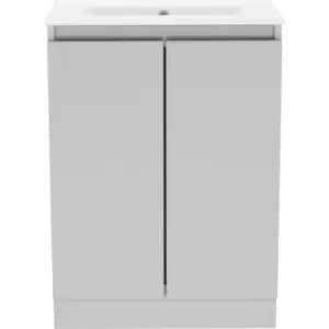 Atlanta Slim Double Door Floor Standing Basin Unit With Basin Pearl 600mm in Grey MFC
