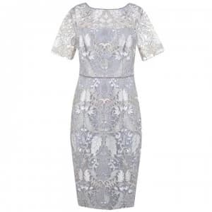 Adrianna Papell Embroidered Beaded Dress - SILVER MULTI