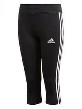 adidas Youth TR EQ 3-Stripes 3/4 Leggings- Black/White, Size 4-5 Years, Women