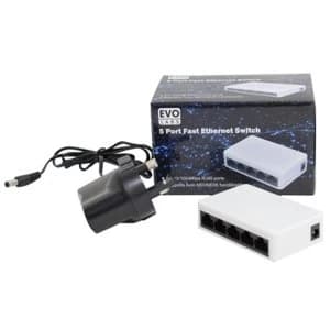 Evo Labs 5 Port 10/100 Fast Ethernet Switch UK Plug