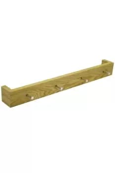 'Ellis' - Wood Wall Mounted 2ft 60cm Floating Shelf With 4 Hooks - Oak