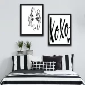 Xoxo Set Multicolor Decorative Framed Painting (2 Pieces)
