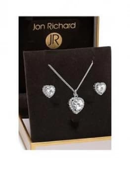 Jon Richard Jon Richard Cubic Zirconia Pave Heart Pendant And Earring Set